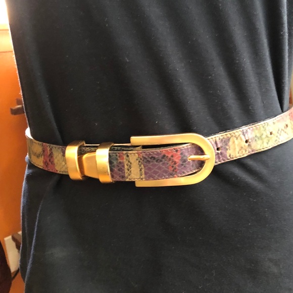BB Simon Leather Belt Snake Print with Gold Buckle - Picture 1 of 9